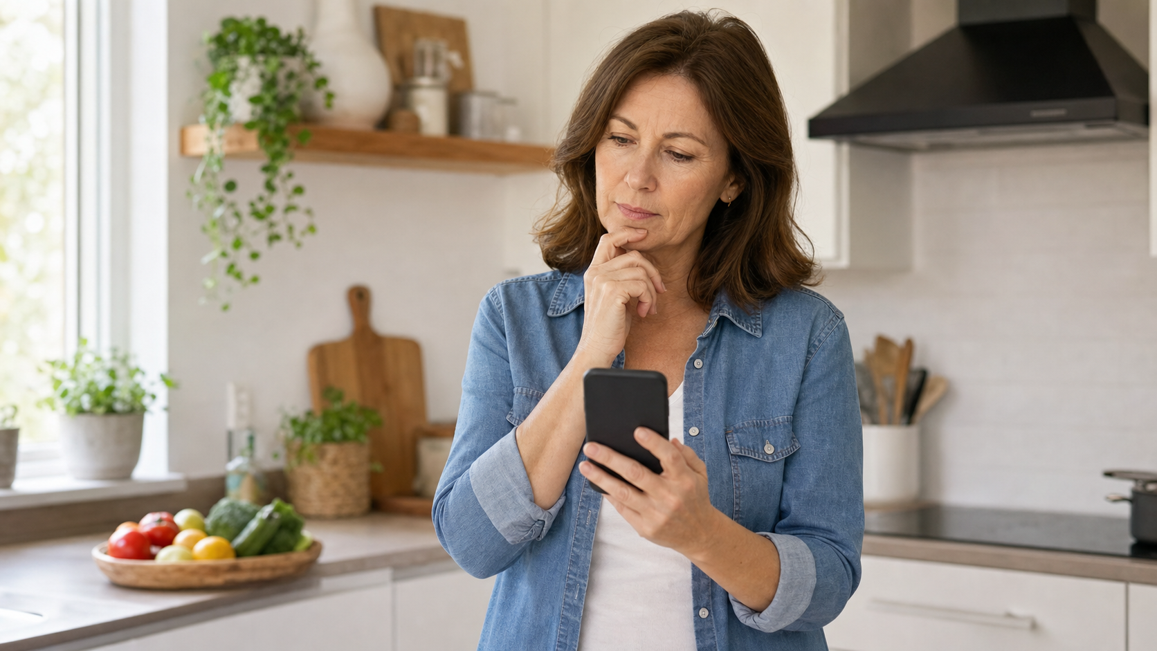 Woman creating a shopping list on her phone